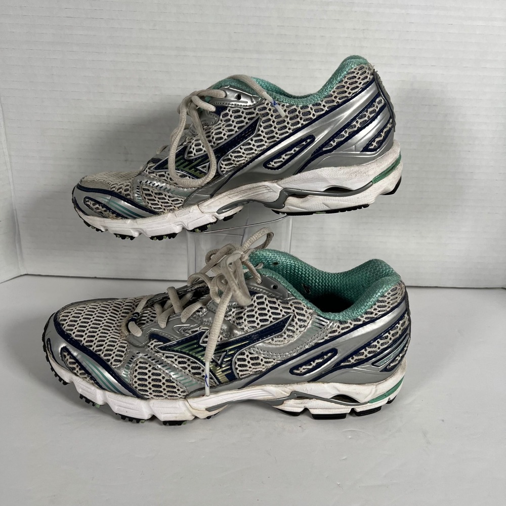 Mizuno Wave Inspire 5 Womens 6.5 Silver Teal Navy Running Shoes 8KN-90340